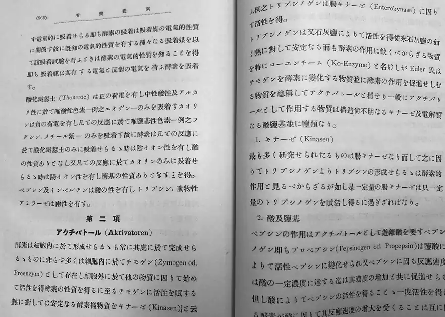 Photographed early twentieth-century Japanese discussion of enzyme activators and zymogens